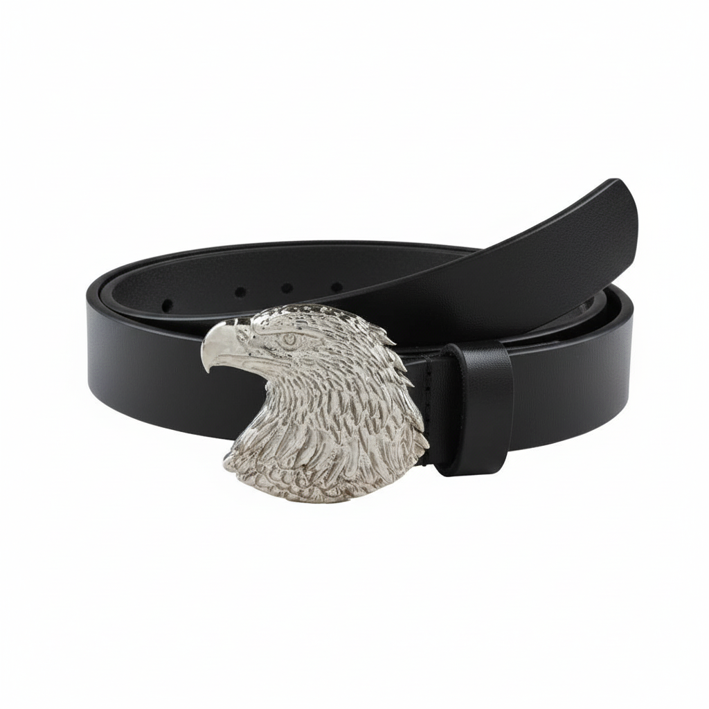 Handcrafted Eagle Head Silver Plated Leather Belt