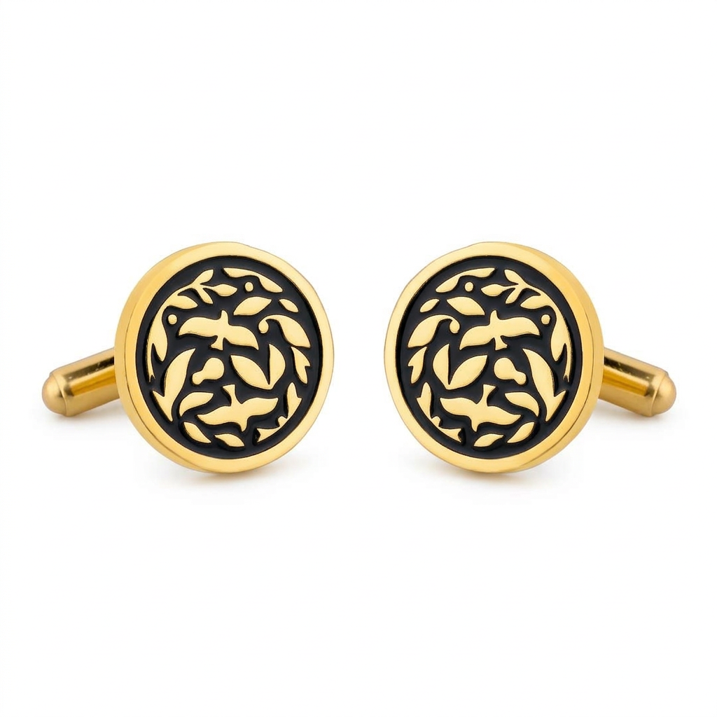 Jodhpur Heritage Avian Black Enamel Gold Plated Cufflinks