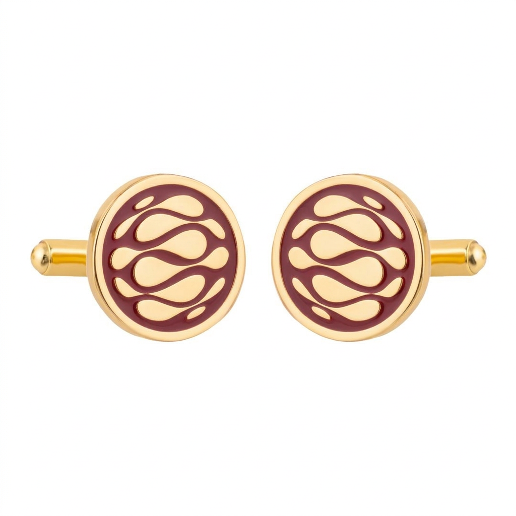Desert Wave Red Enamel Gold Plated Cufflinks