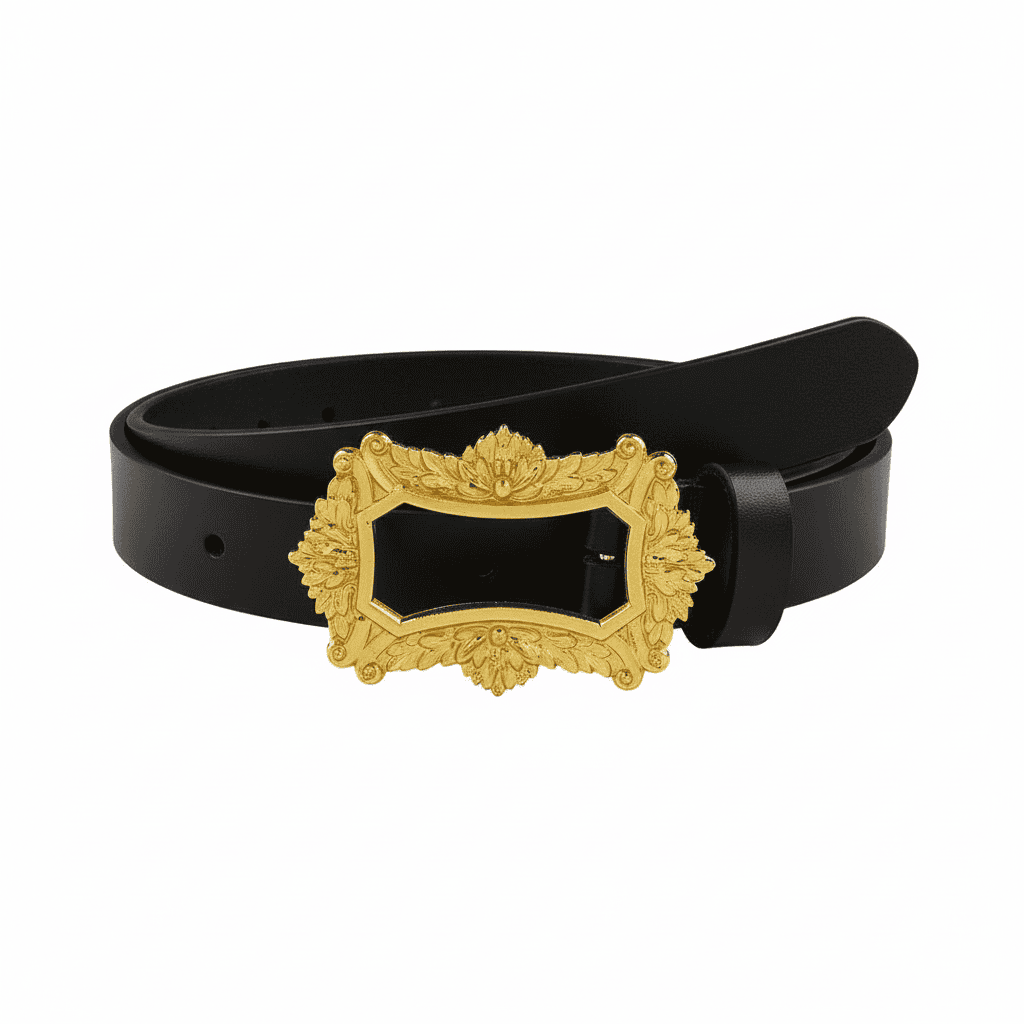 Baroque Vintage Rectangular Frame Gold Plated Leather Belt