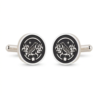 Sparrow Lush Flora Black Enamel Silver Plated Cufflinks