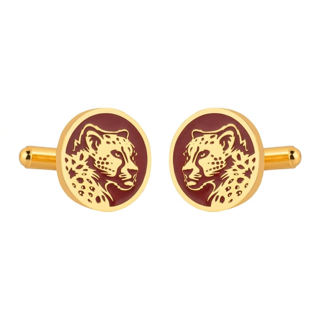 Marwar Leopard Red Enamel Gold Plated Cufflinks