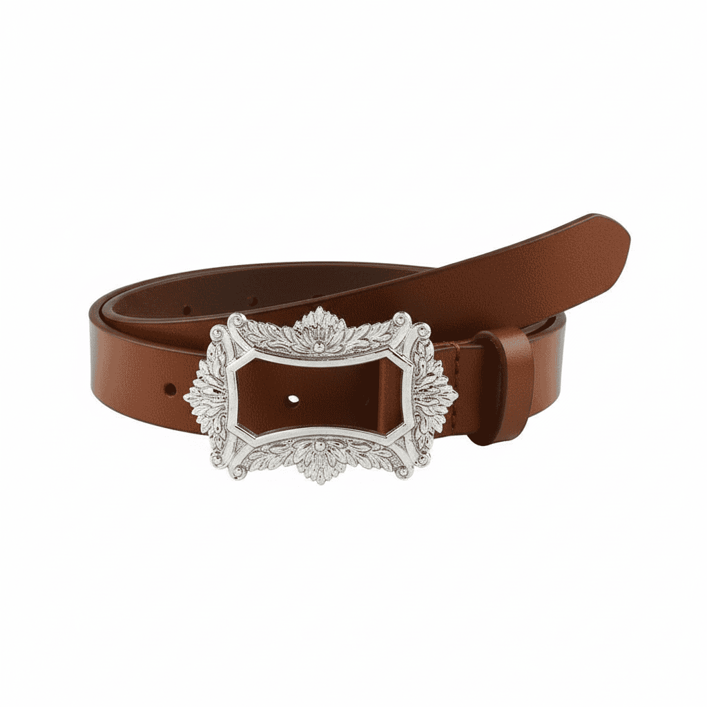 Baroque Vintage Rectangular Silver Plated Leather Belt