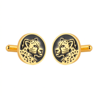 Marwar Leopard Black Enamel Gold Plated Cufflinks