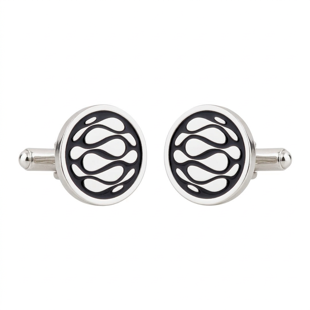 Desert Wave Black Enamel Silver Plated Cufflinks