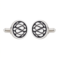 Desert Wave Black Enamel Silver Plated Cufflinks