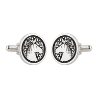 Royal Marwari Horse Black Enamel Silver Plated Cufflinks