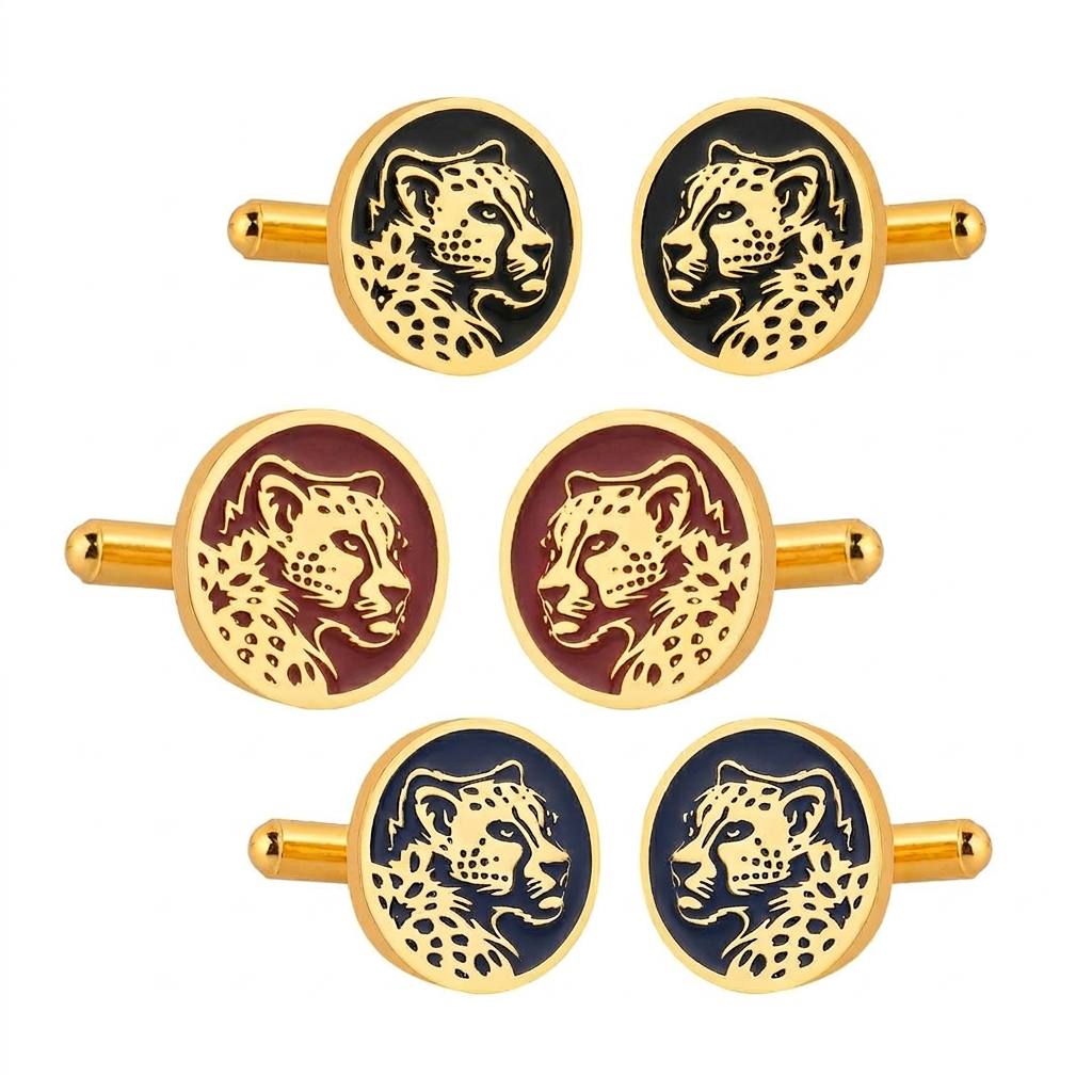 Marwar Leopard Red Enamel Gold Plated Cufflinks