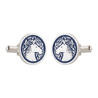 Royal Marwari Horse Blue Enamel Silver Plated Cufflinks