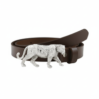 Handcrafted Tiger Motif Silver Plated Leather Belt