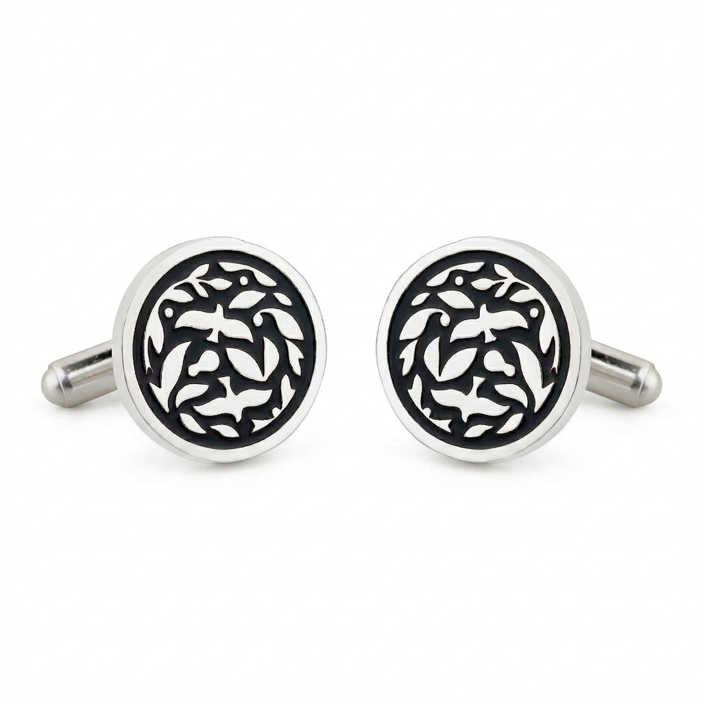 Jodhpur Heritage Avian Black Enamel Silver Plated Cufflinks