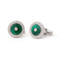 Green Guilloche Silver Cufflinks
