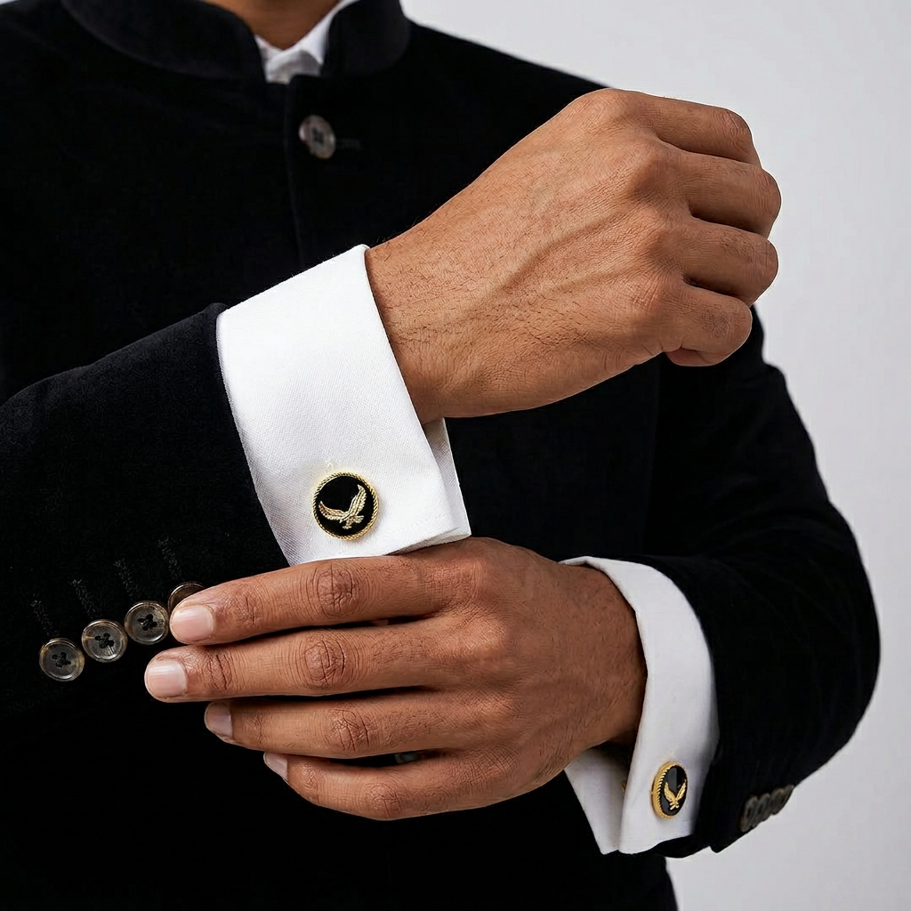 Black Marwar Eagle Gold Plated Cufflinks