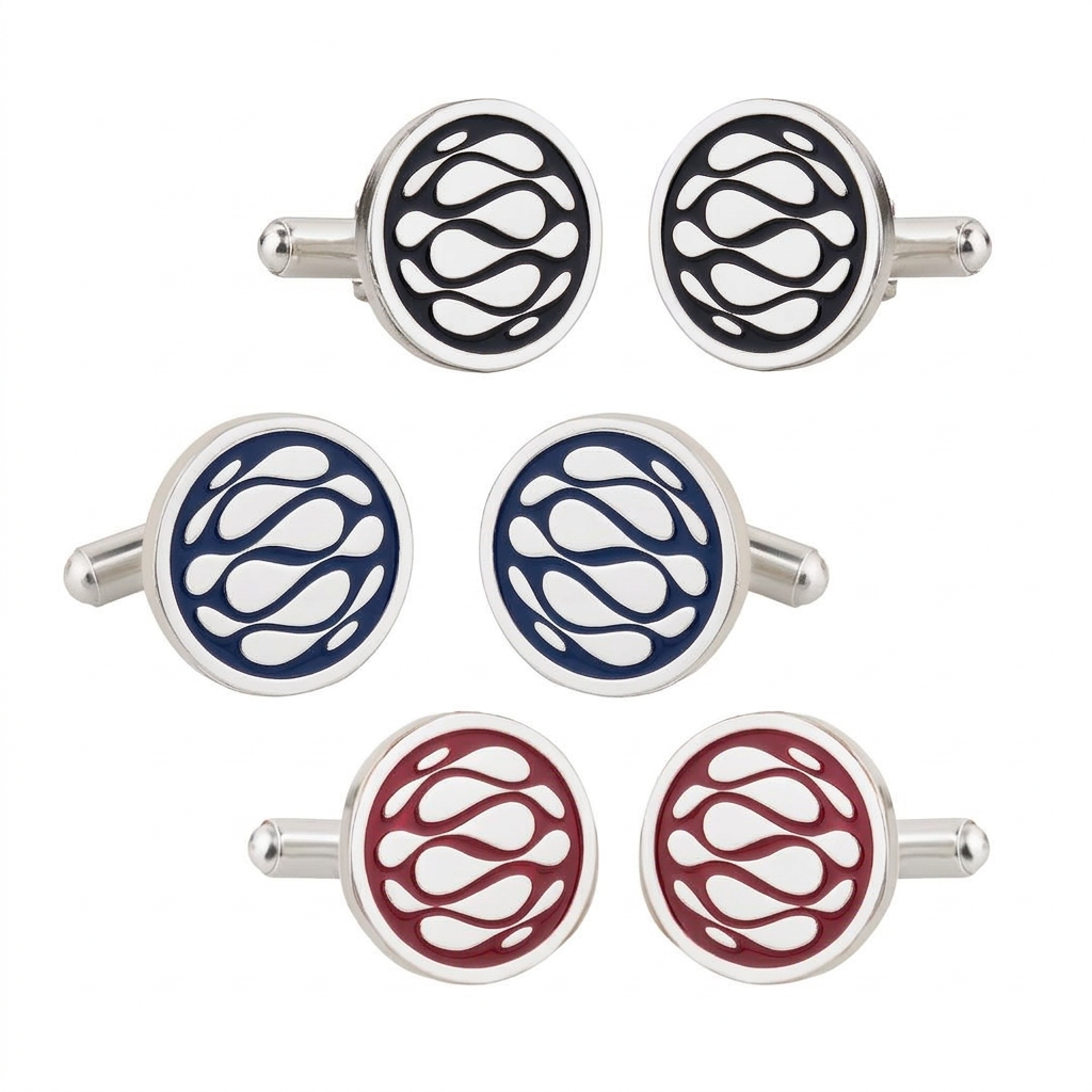Desert Wave Red Enamel Silver Plated Cufflinks