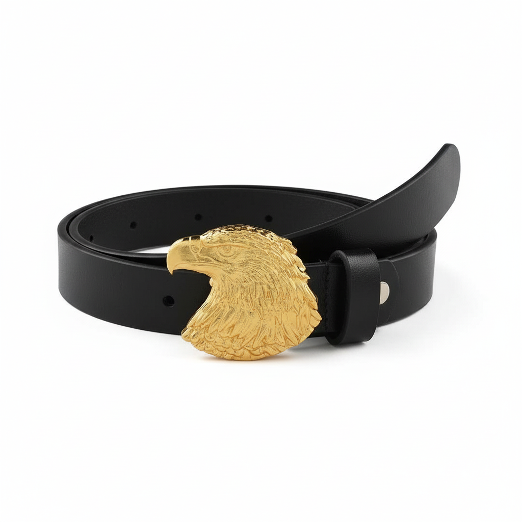 Handcrafted Eagle Head Gold Plated Leather Belt