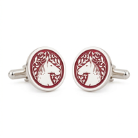 Royal Marwari Horse Red Enamel Silver Plated Cufflinks