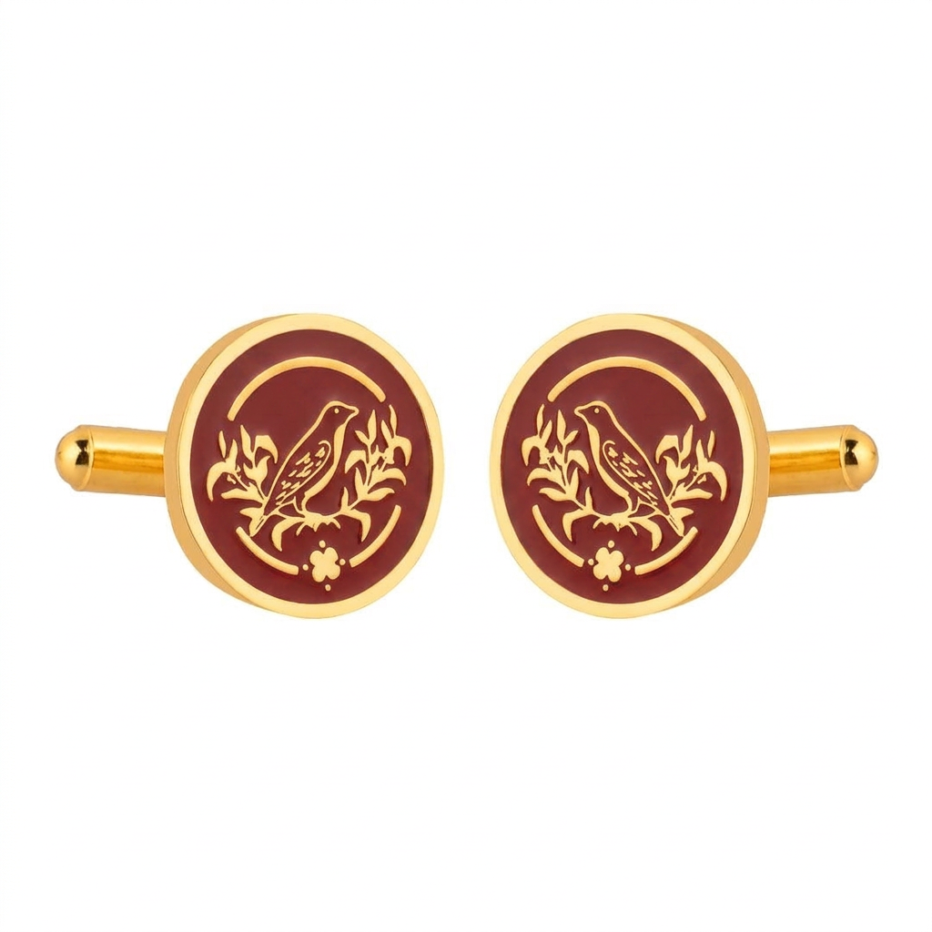 Sparrow Lush Flora Red Enamel Gold Plated Cufflinks