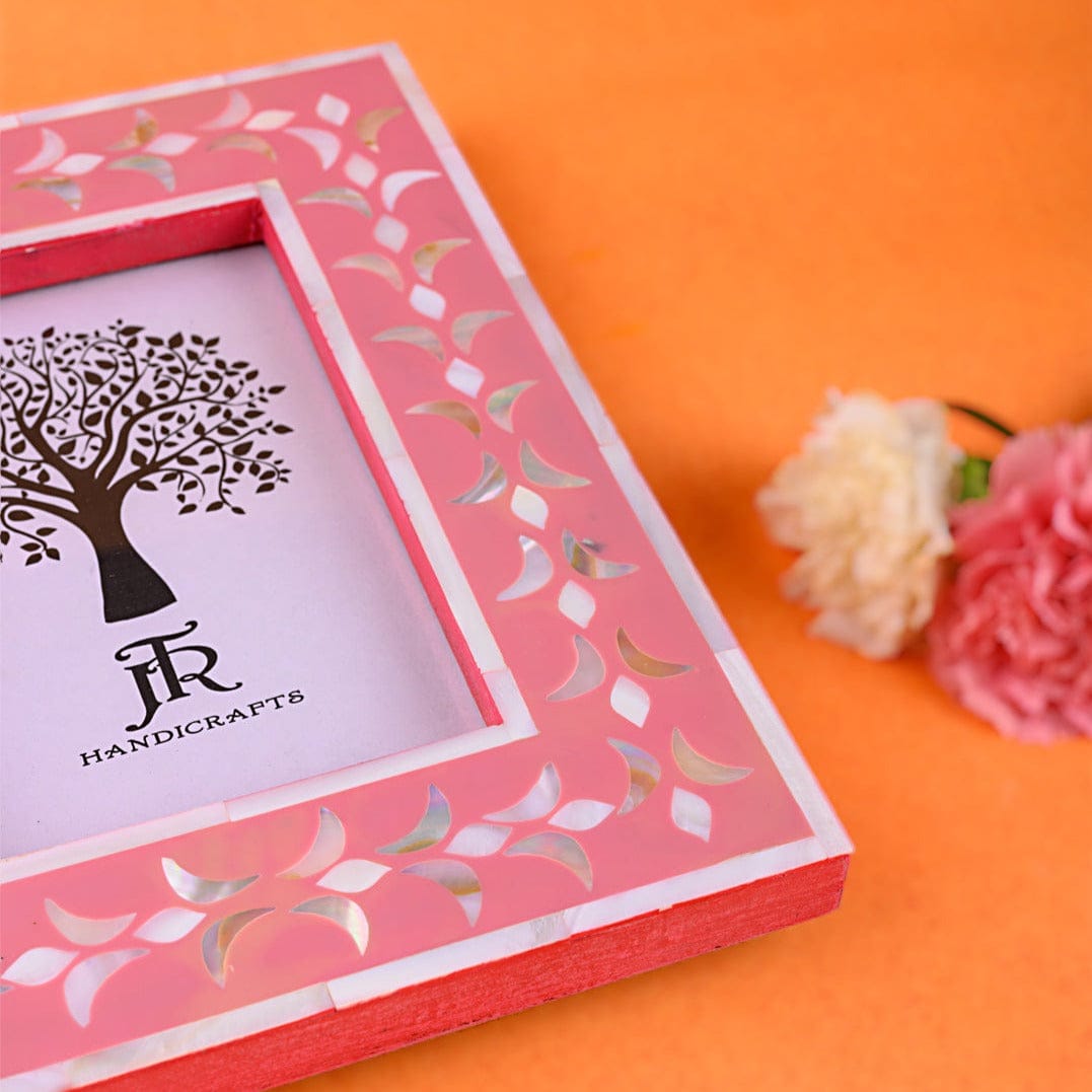 Elegant Jodhpur Mother of Pearl Picture Frame - Pink | table & wall hanging photo frame | pink photo frame | JRT Handicrafts