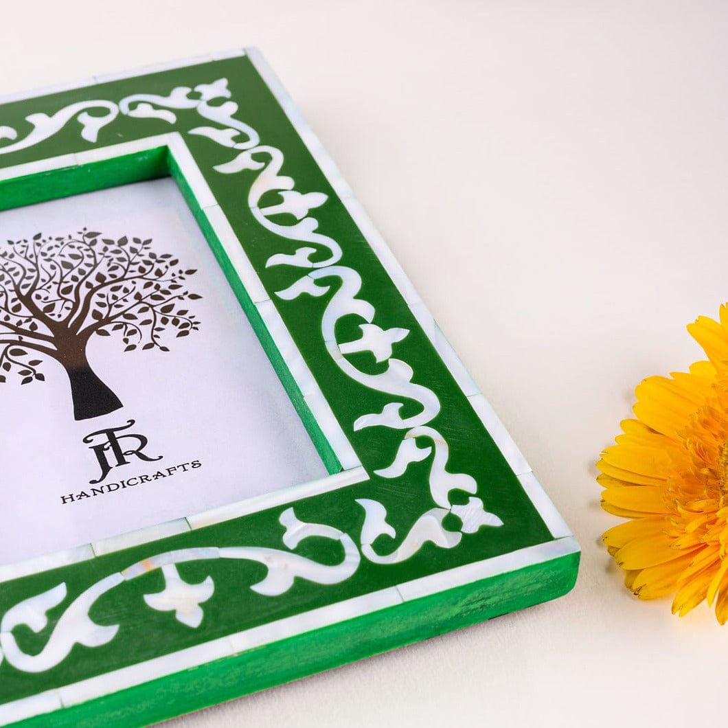 Handcrafted Jodhpur Mother of Pearl Picture Frame - Green | green wall hanging photo frame | JRT Handicrafts