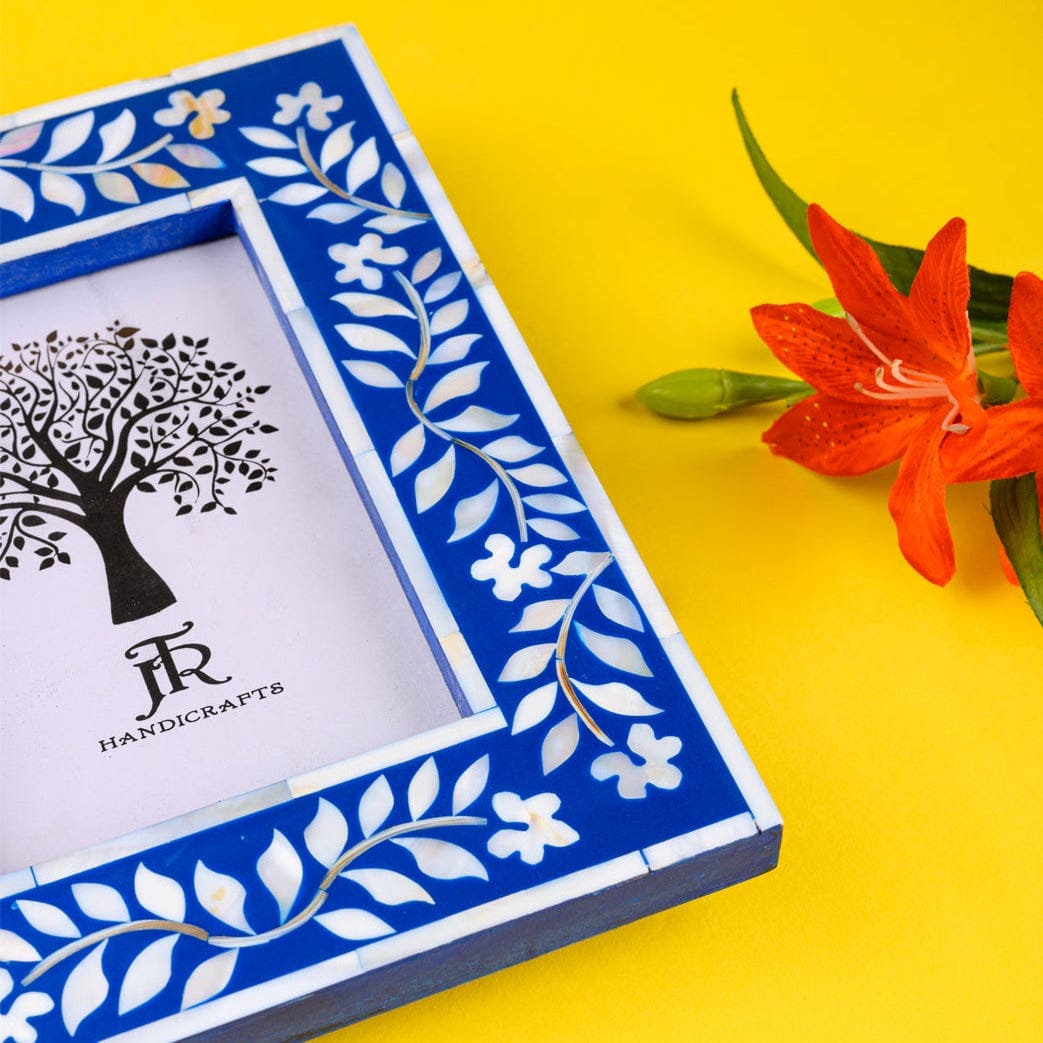 Jodhpur Mother of Pearl Picture Frame - Blue | blue small photo frames | blue wall hanging photo frame | JRT Handicrafts