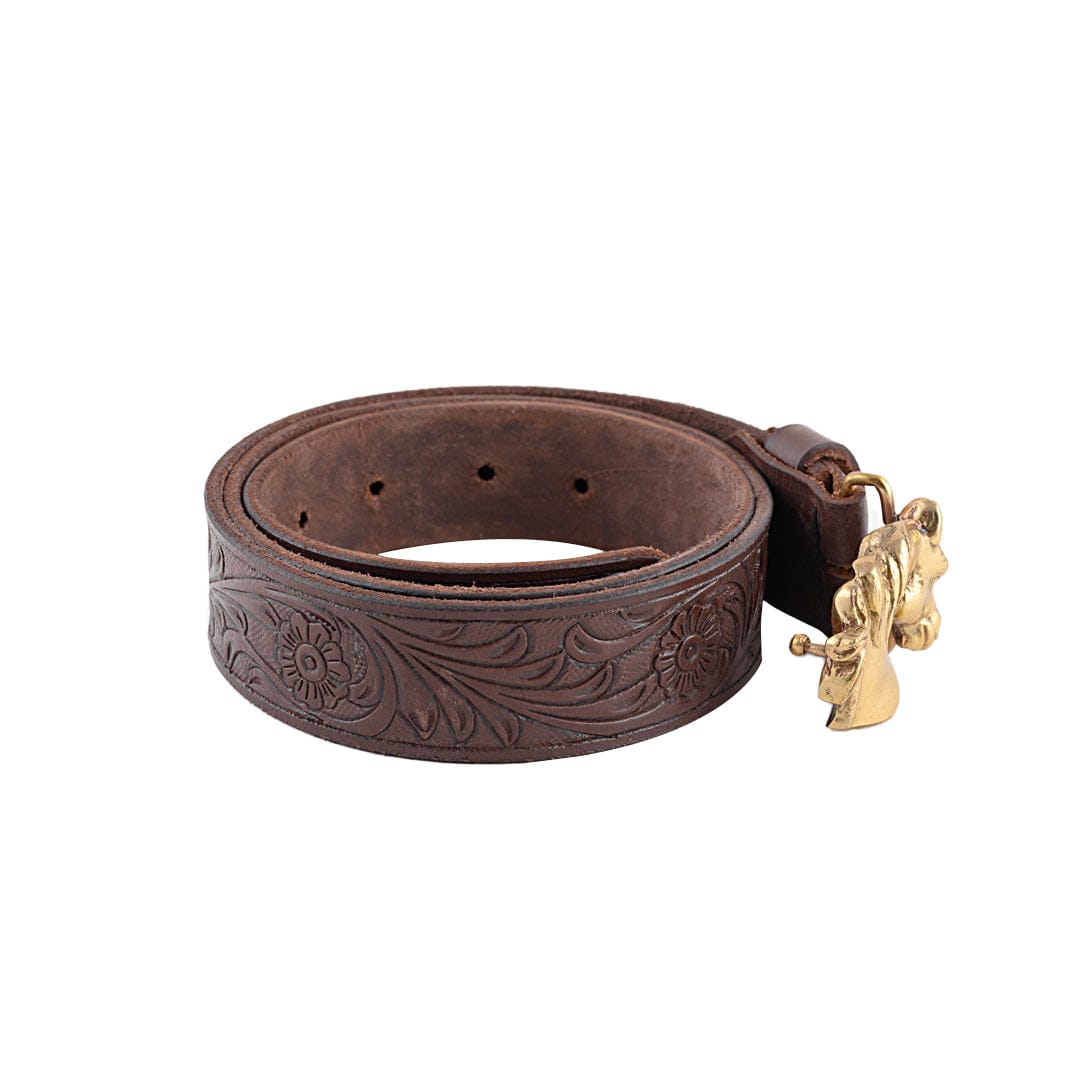 Handcrafted Stallion Head Belt Online | brown leather belt for men | JRT Handicrafts