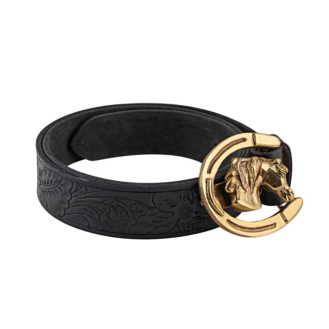 Handcrafted Brass Metallic Stallion Head & Horseshoe Buckle with a genuine leather belt | luxury belts | JRT Handicrafts