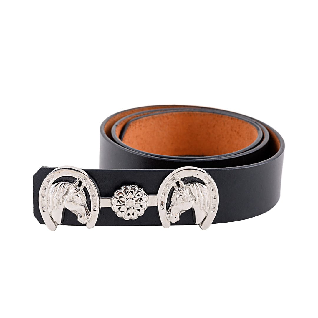 Handcrafted Silver Equestrian Belt Online | black leather belt | JRT Handicrafts