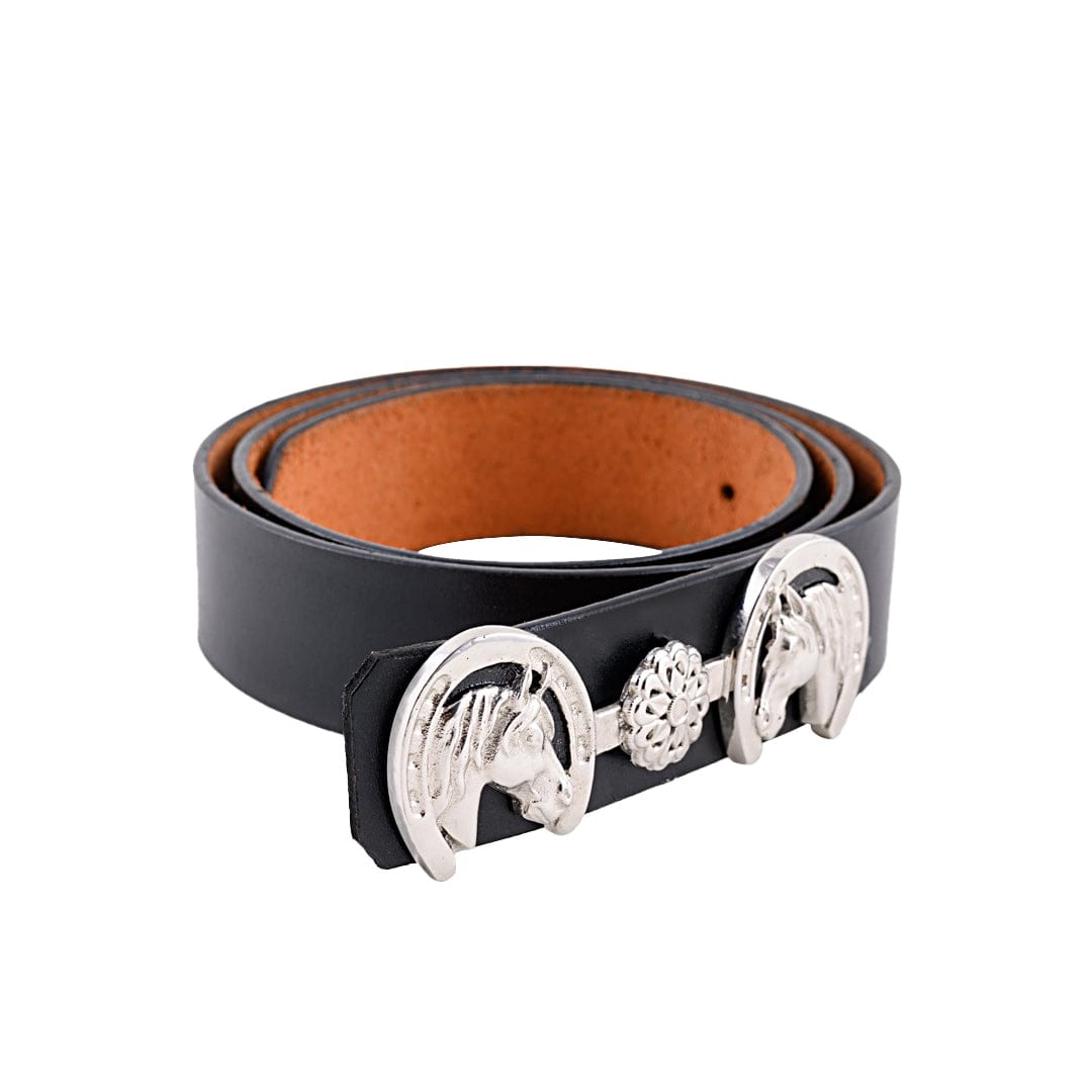 Handcrafted Silver Equestrian Belt Online | black leather waist belt for men | JRT Handicrafts