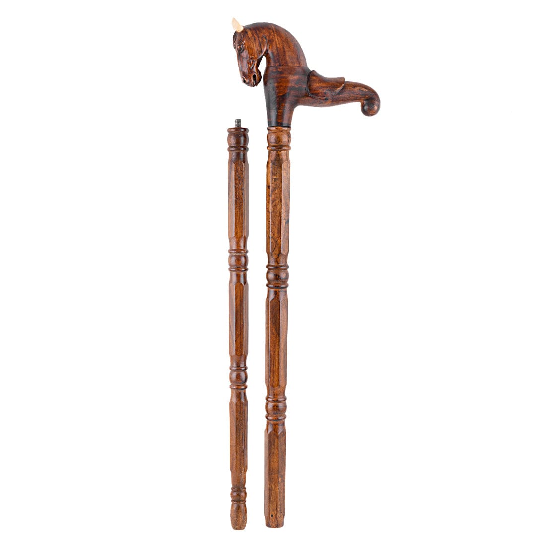 Handcrafted Makore Wood Finish Stallion Walking Stick | wooden walking sticks | JRT Handicrafts