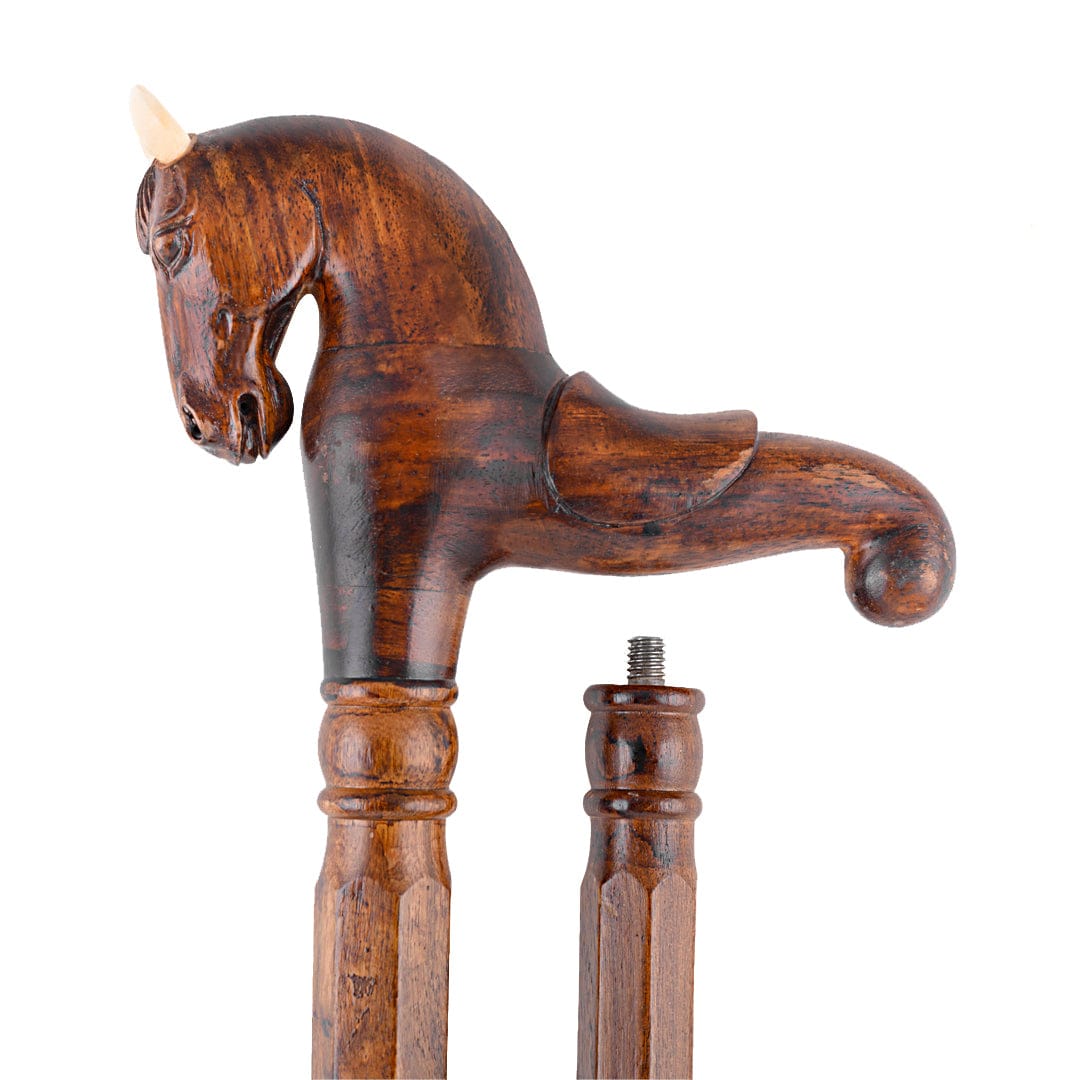 Handcrafted Makore Wood Finish Stallion Walking Stick | wooden walking sticks | JRT Handicrafts