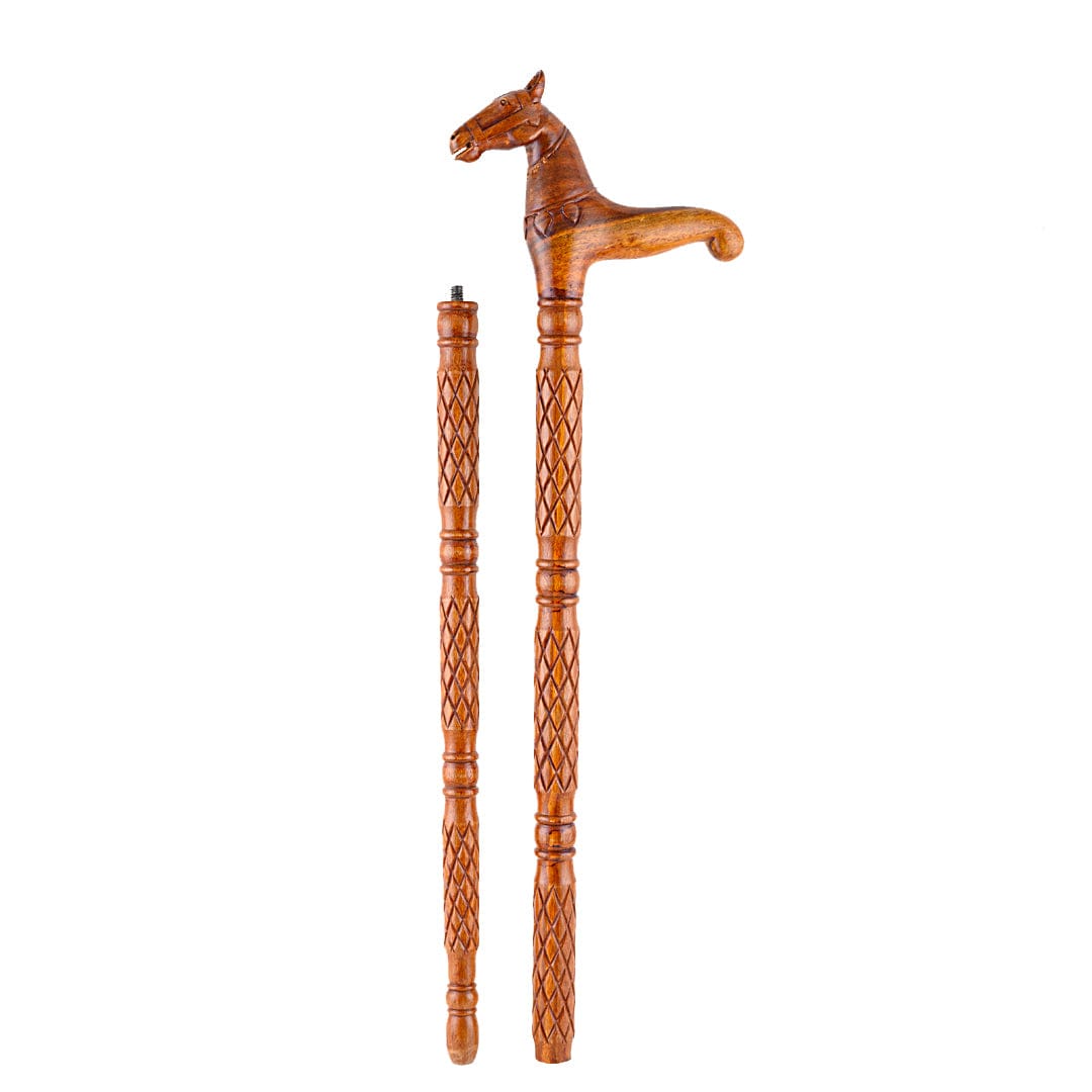 Premium Handcrafted Mahogany Wood Stallion Walking Stick | wooden walking sticks | JRT Handicrafts