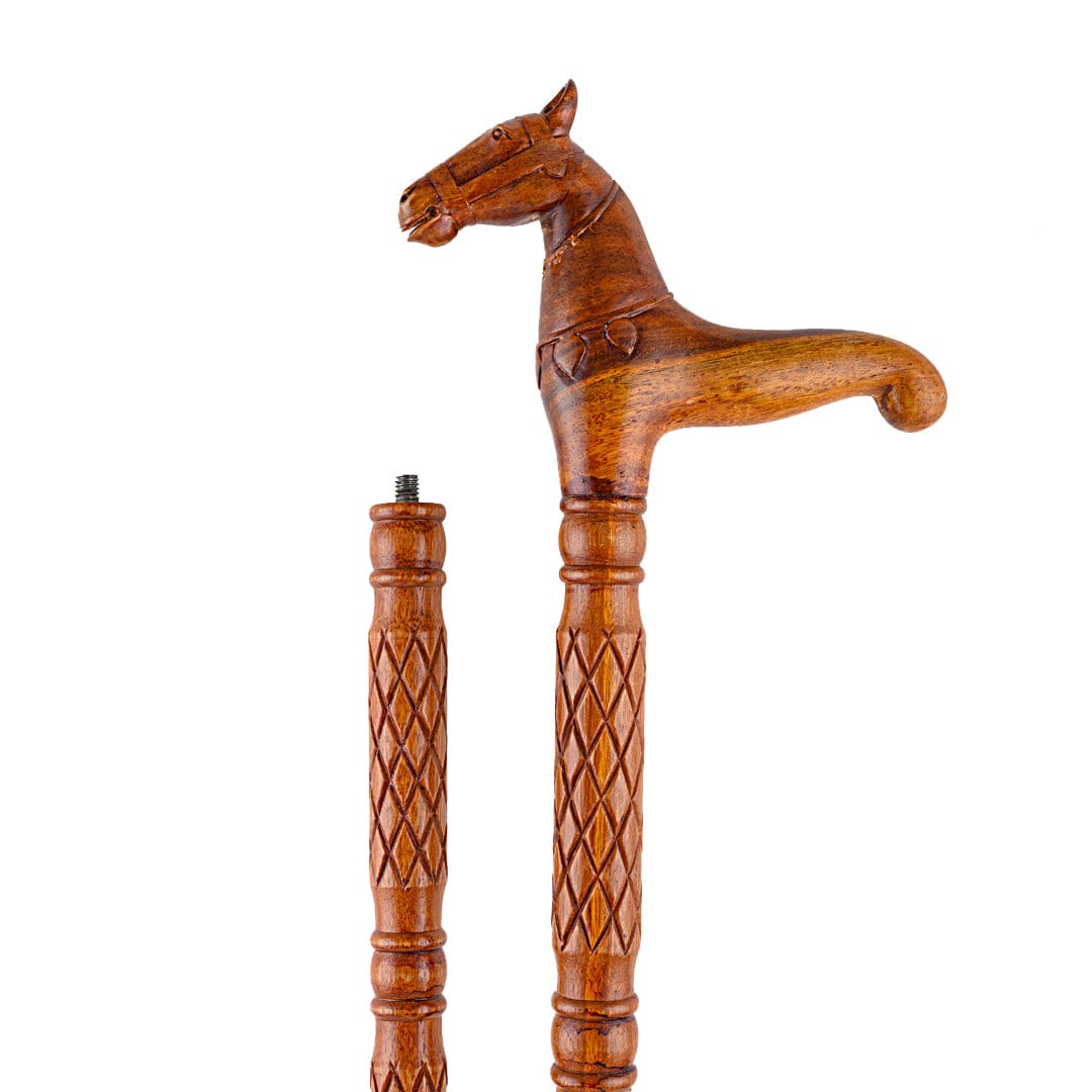 Premium Handcrafted Mahogany Wood Stallion Walking Stick | wooden walking sticks | JRT Handicrafts