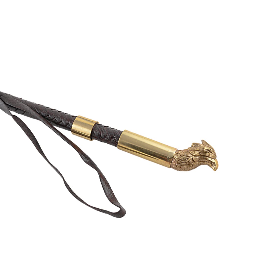 Handcrafted Leather Horse Whip with Brass Metallic Eagle Head