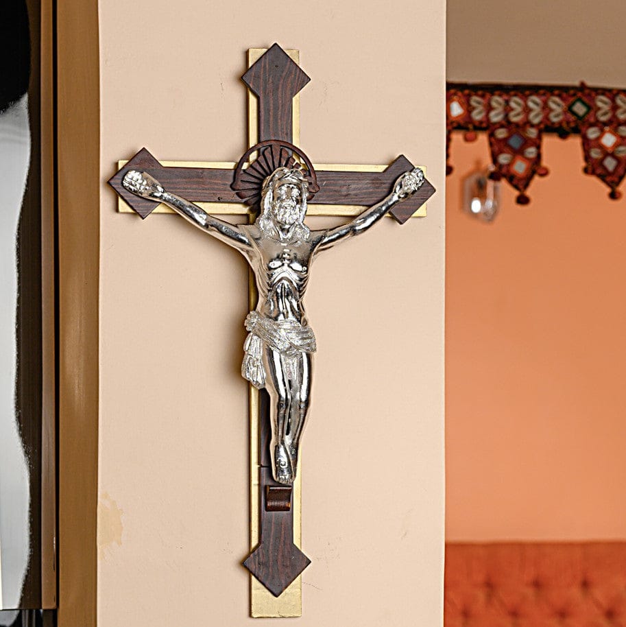 Aluminum Jesus on Wooden Crucifix Wall Hanging Kit | Home wall decor items | JRT Handicrafts