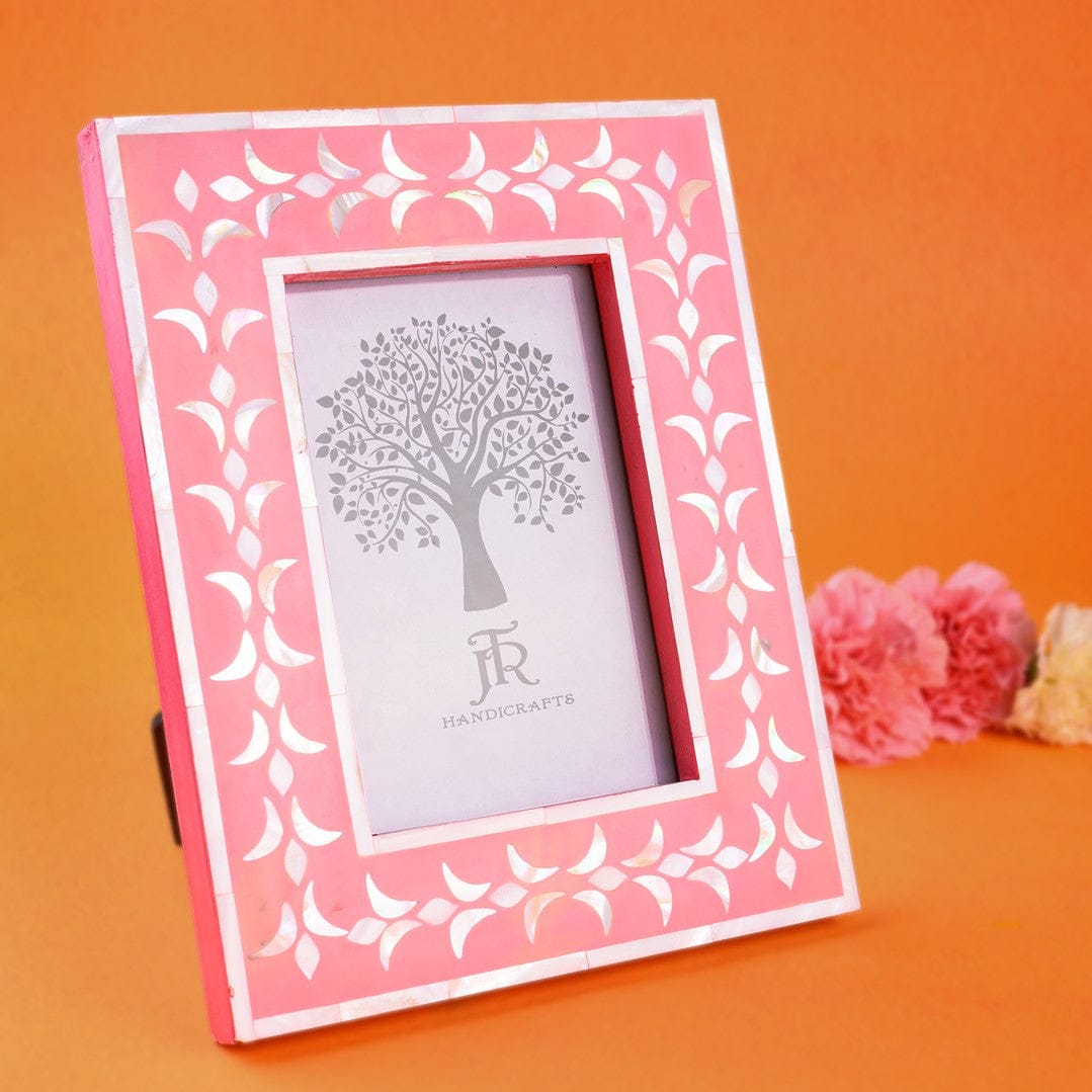 Handcrafted Jodhpur Mother of Pearl Picture Frame - Pink | pink photo frame stand | home decor gifts | JRT Handicrafts