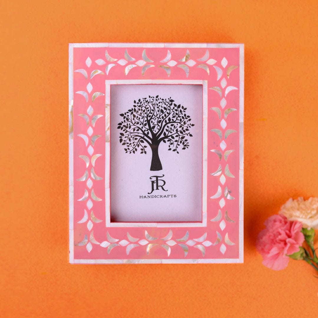 Handcrafted Jodhpur Mother of Pearl Picture Frame - Pink | wall hanging & table photo frames | JRT Handicrafts