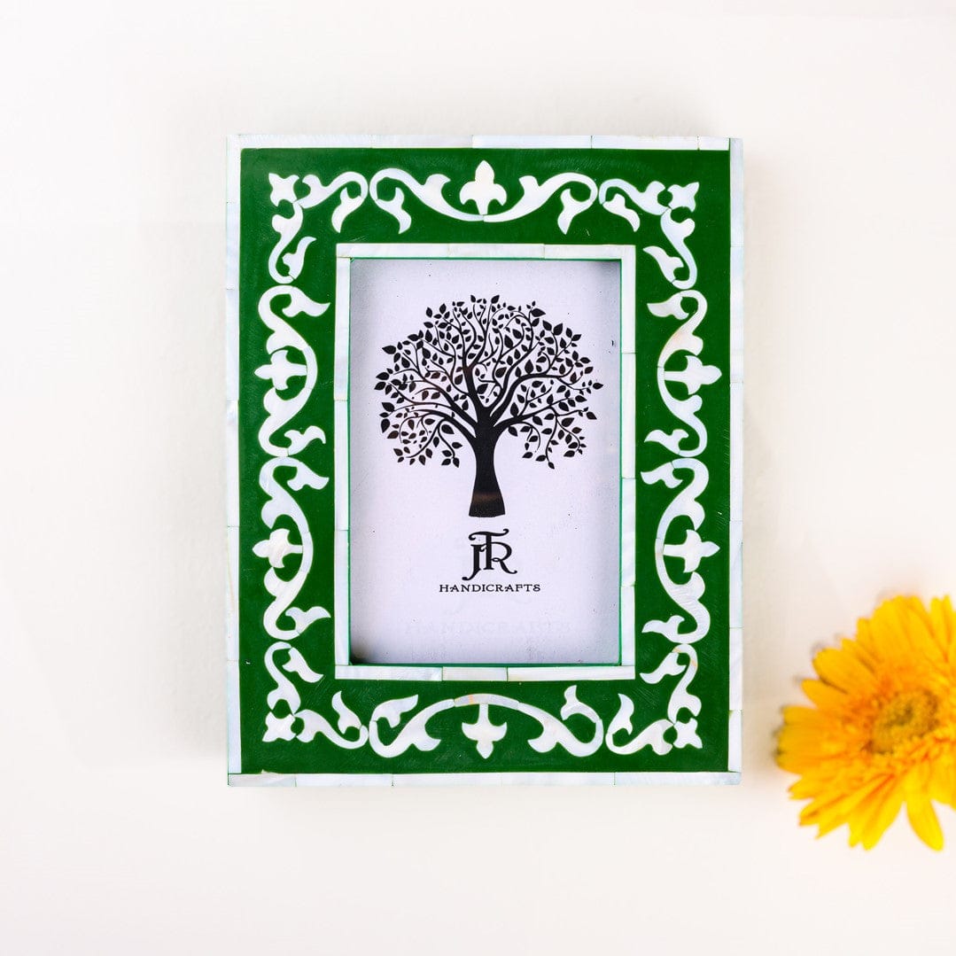 Handcrafted Jodhpur Mother of Pearl Picture Frame - Green | green table photo frames | JRT Handicrafts