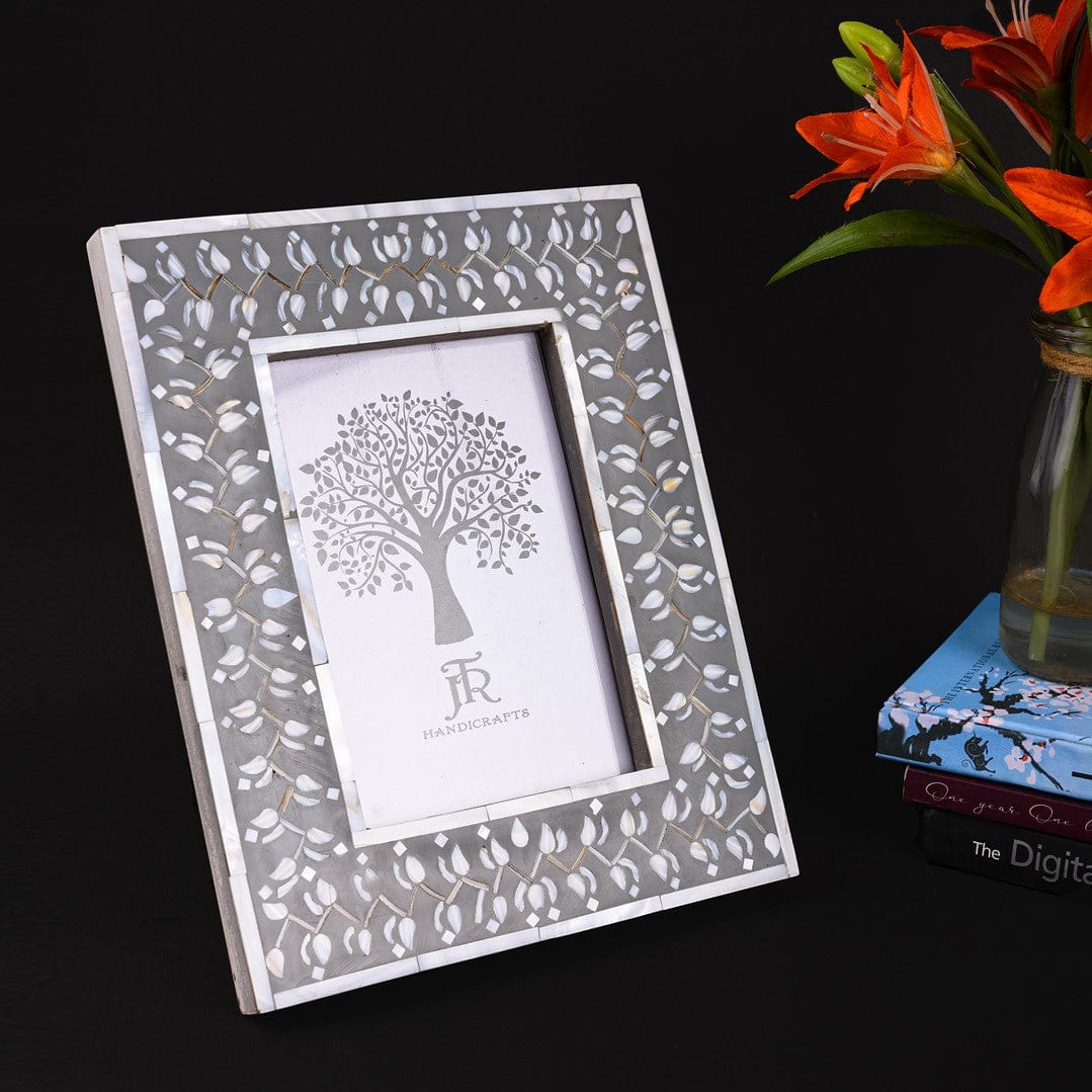 Jodhpur Mother of Pearl Picture Frame - Grey | grey photo frame stand | table photo frames | JRT Handicrafts