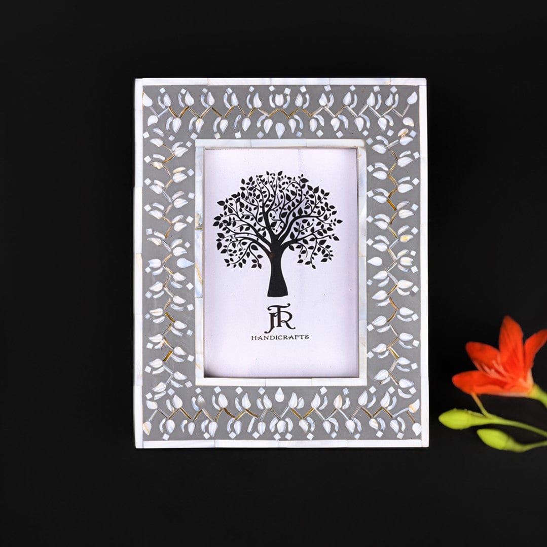 Handcrafted Jodhpur Mother of Pearl Picture Frame - Grey | grey single photo frames for home decor | JRT Handicrafts