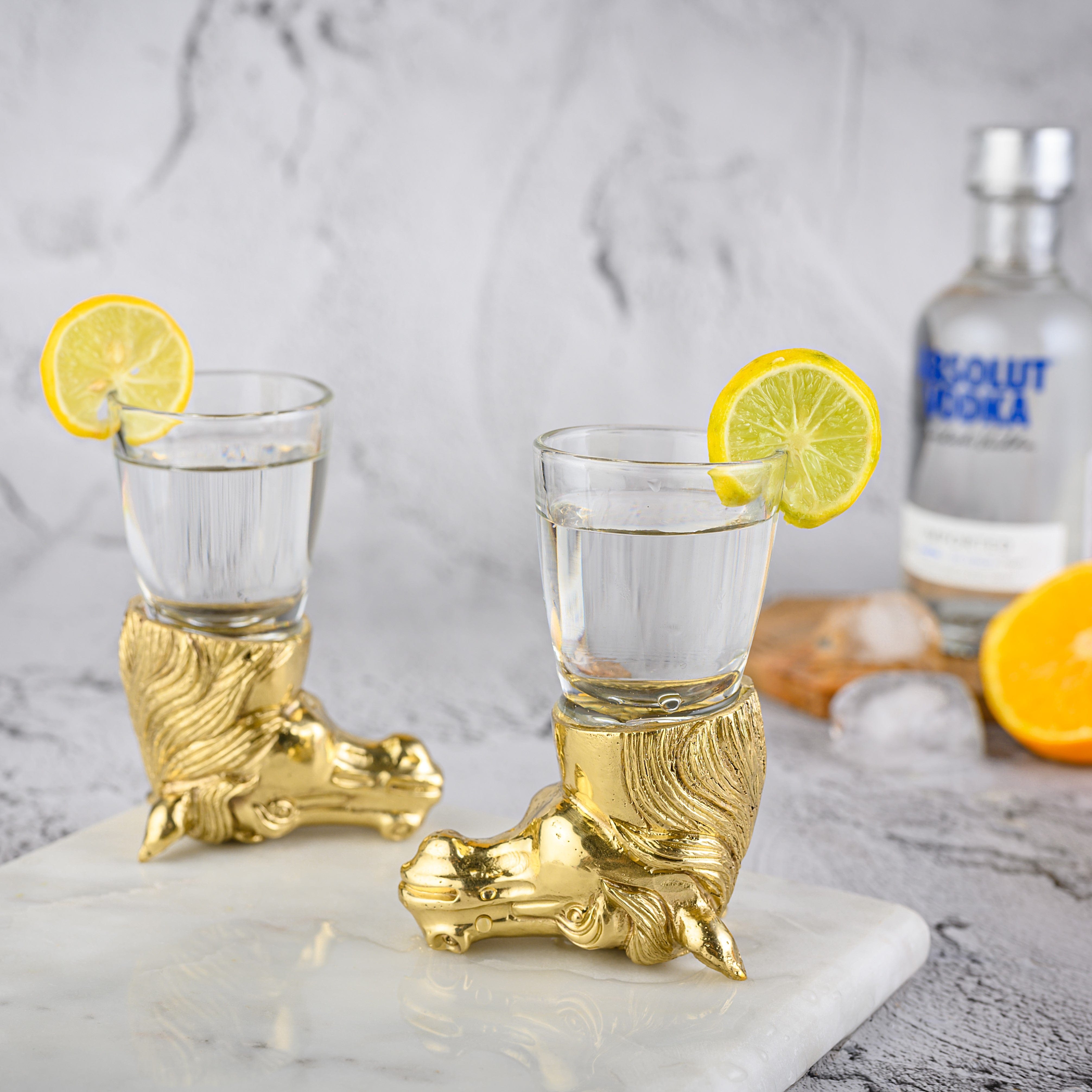 Handcrafted Brass Metallic Horse Vodka Shot Glasses | barware gift set | JRT Handicrafts