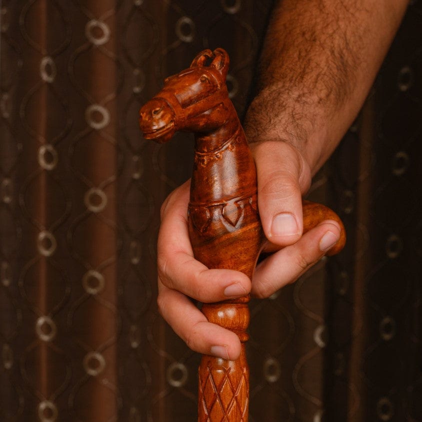 Premium Handcrafted Mahogany Wood Stallion Walking Stick | mens walking sticks | JRT Handicrafts