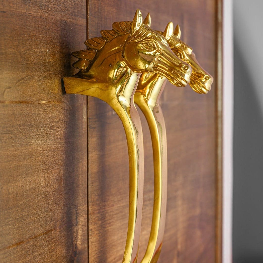 Luxurious Stallion Head Brass Metal Door Handle | handcrafted wardrobe door handles | JRT Handicrafts 